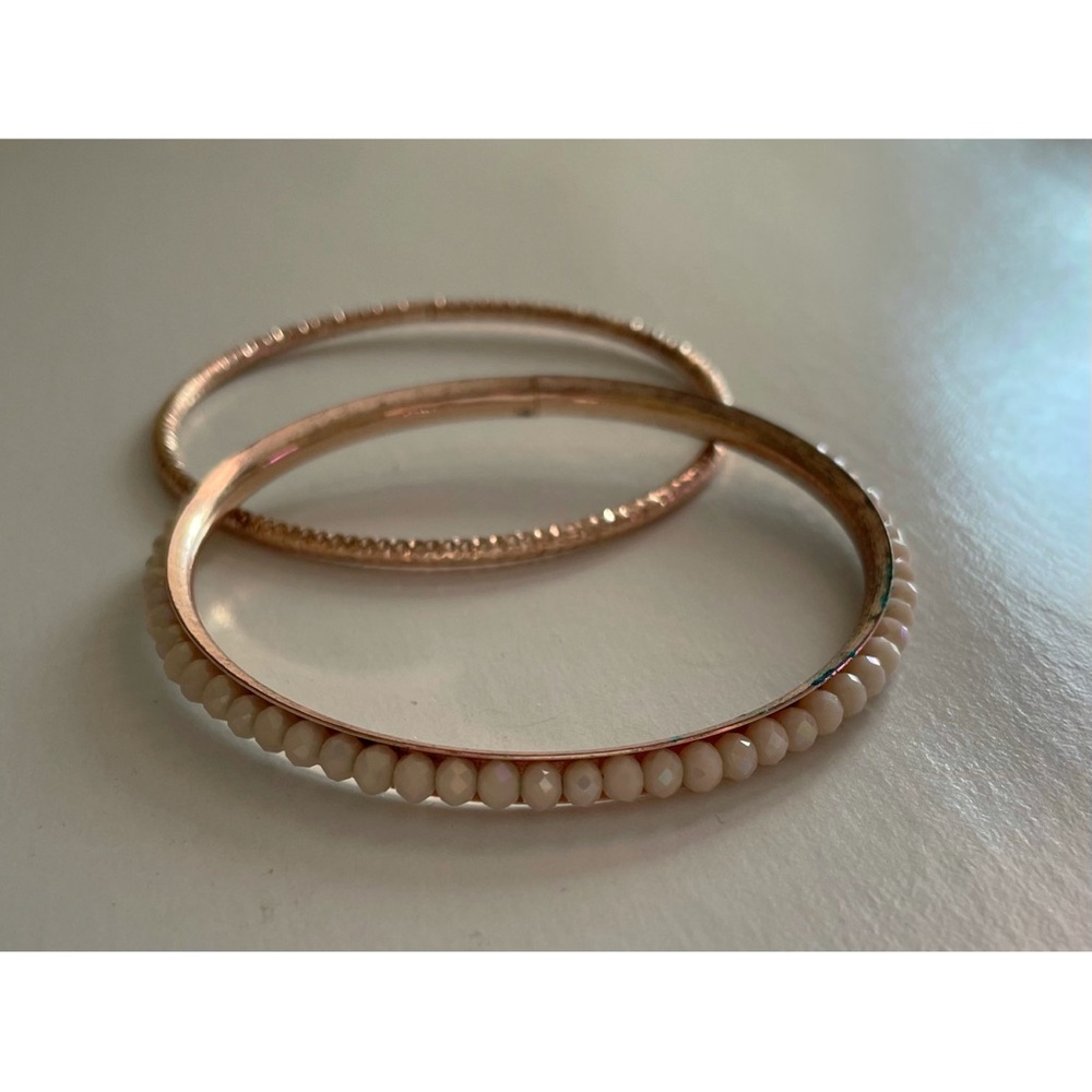 Rose Gold Etched & Pearl Bangle Set